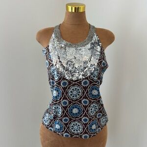 Tory Burch Jasmine Garden Sequin Beaded Tank Top